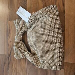 Nwt Madison West Gold Rhinestone Bow Handle hobo bag wedding glam